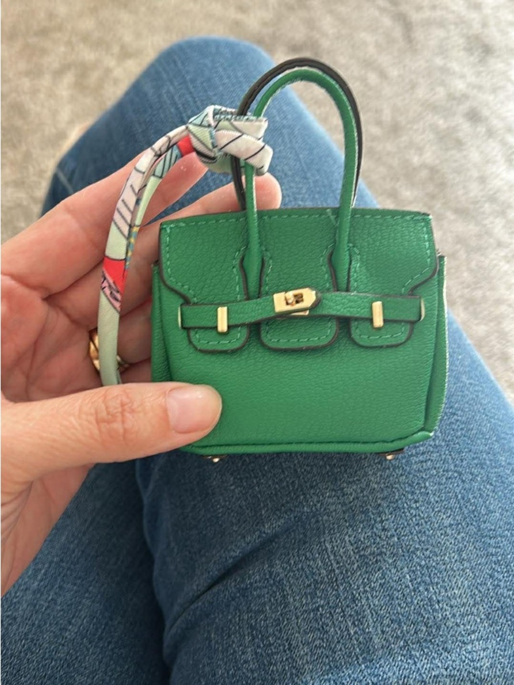 Green Micro Mini Bag Charm with Gold Hardware fits AirPods, cards, lipstick